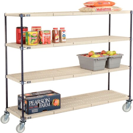 Global Equipment Nexelite reg   Vented Plastic Mat Shelf Truck, 72"L x 18"W x 69"H, Polyurethane Swivel Casters C18726PPM